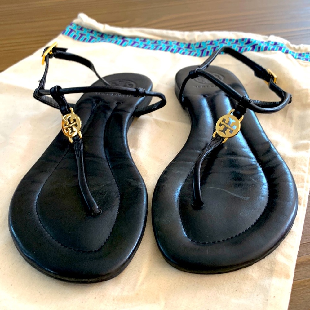 Tory Burch Black Emmy T Strap Sandals